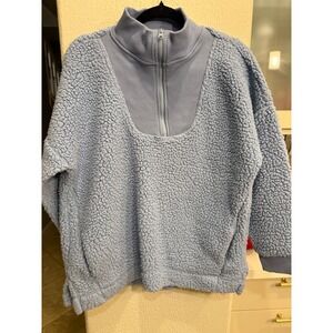 Aerie Sherpa Fleece Quarter Zip Pullover Blue Women's M